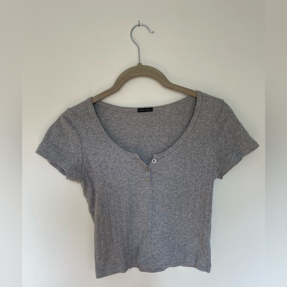 Brandy Melville Zelly Eyelet Top Grey
